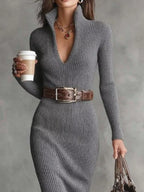Full-Size Ribbed Knit Turtleneck Sweater Dress (Plus Size)