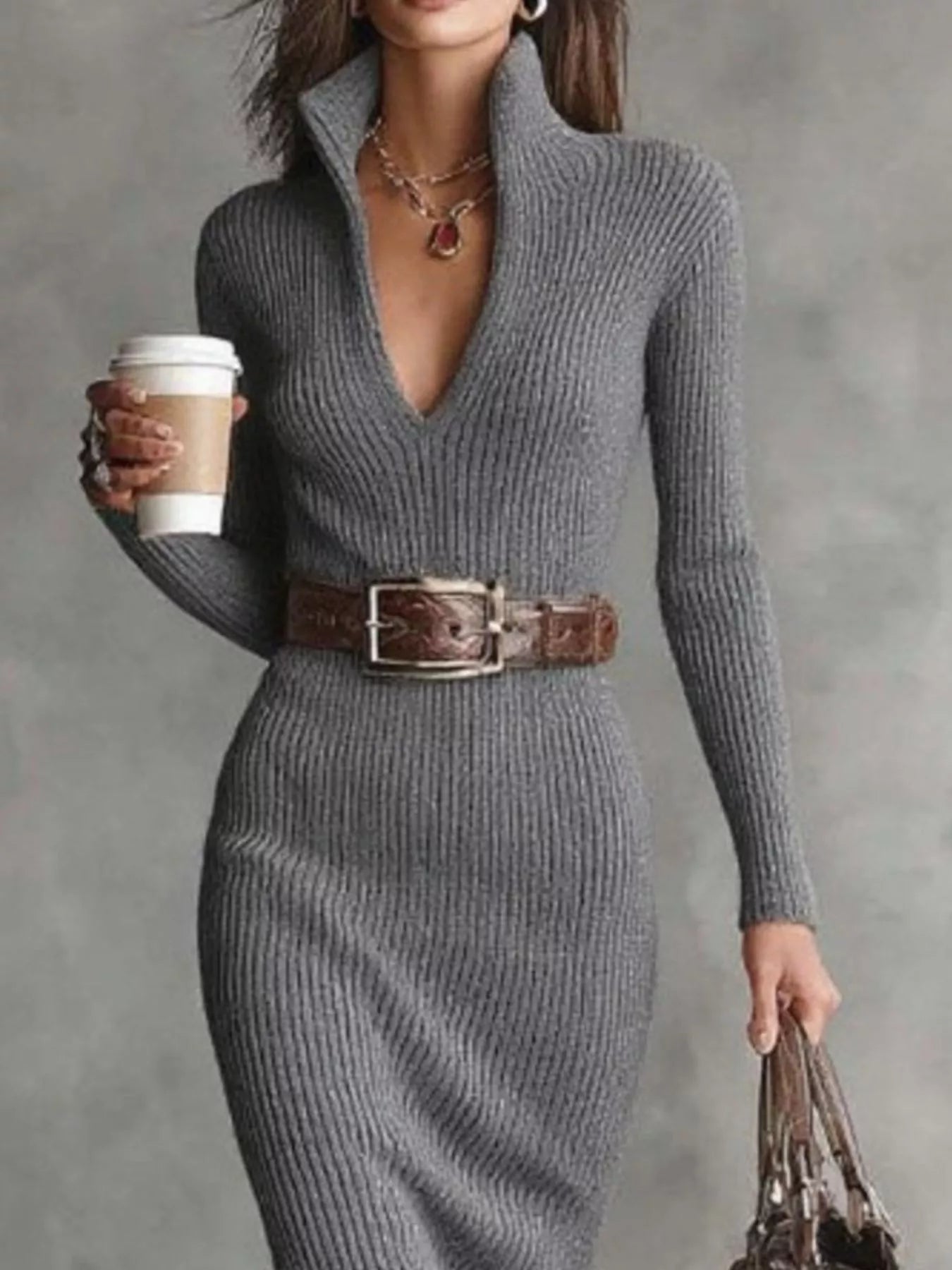 Full-Size Ribbed Knit Turtleneck Sweater Dress (Plus Size)