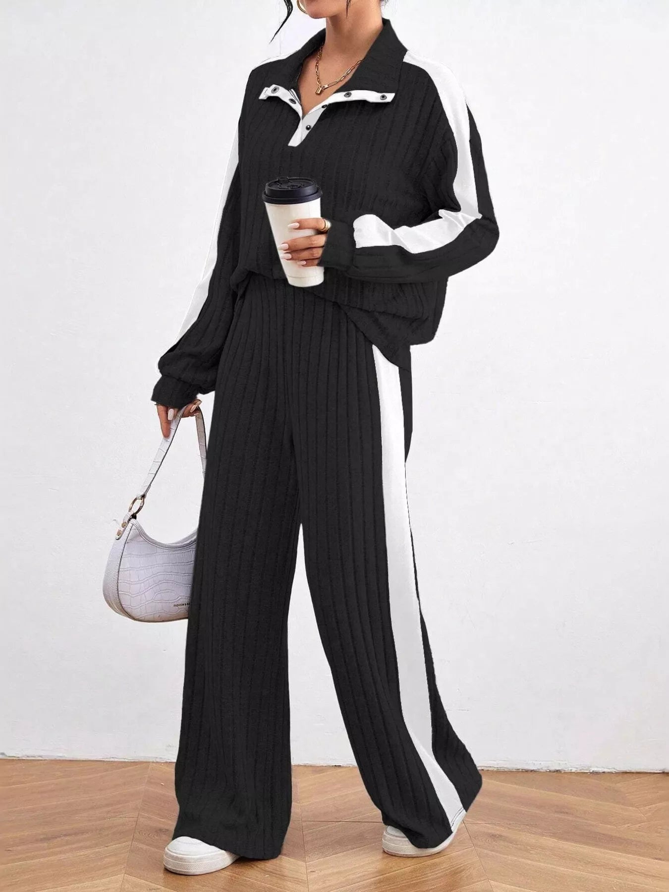 Ribbed Two-Piece Long Sleeve Top & Pants Set