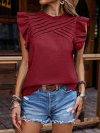 Frill Mock Neck Ruffled Cap Sleeve Blouse - Chic & Feminine