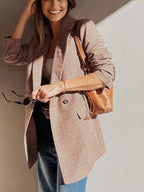 Chic Houndstooth Lapel Collar Blazer – Stylish Buttoned Women’s Outerwear