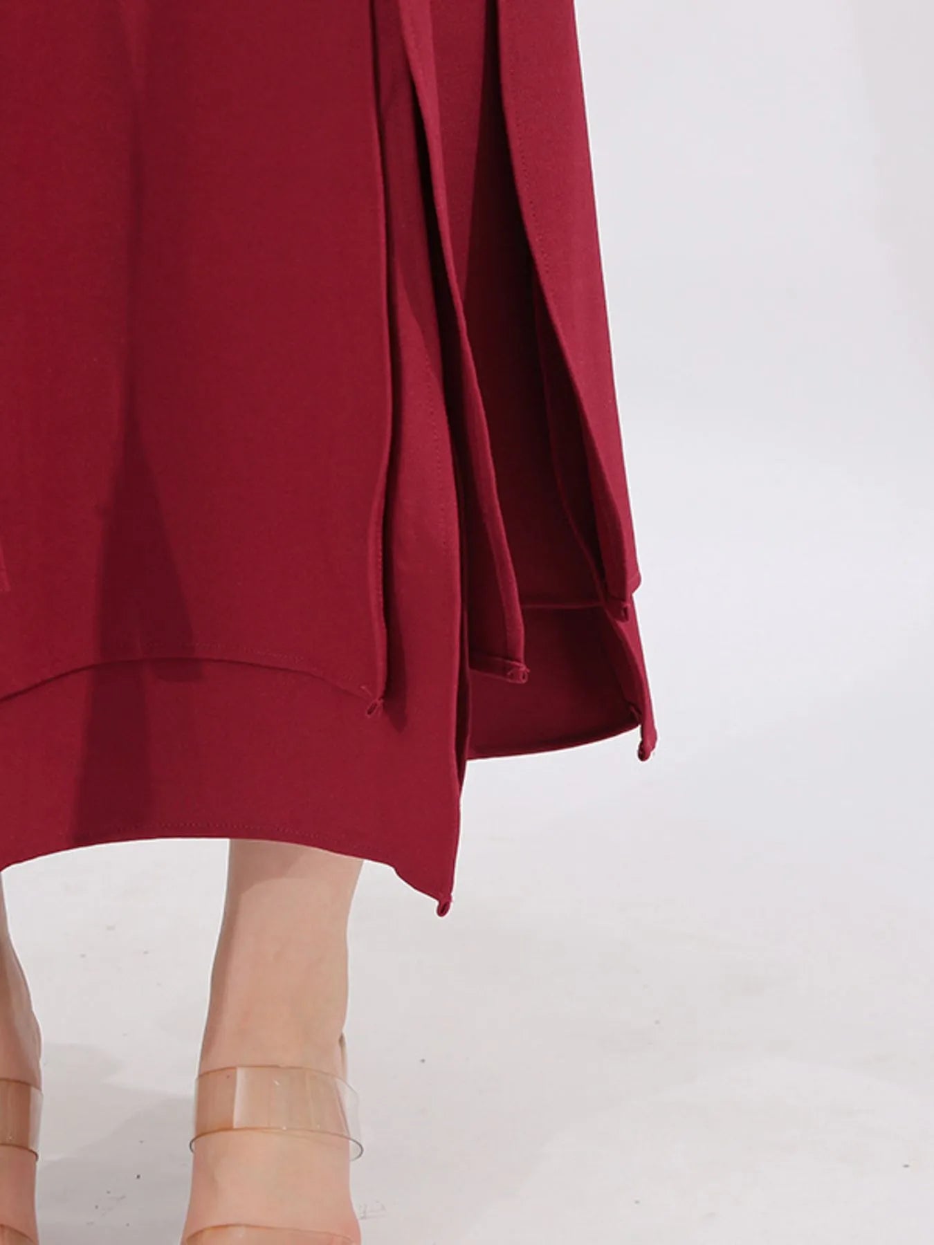 Ruched Slit Spaghetti Strap Long Sleeve Maxi Dress