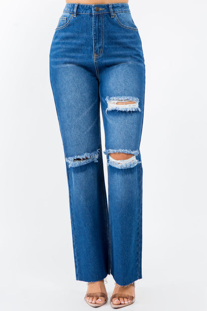 American Bazi High-Rise Distressed Wide-Leg Denim