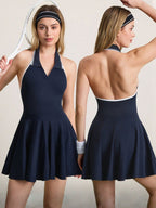 Backless Halter Neck Active Dress - Stylish & Sporty Dark Blue