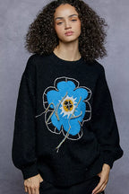 POL BloomCraze Floral Fringe Knit Sweater