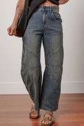 Exposed Stitching High Waist Straight Leg Jeans Dark Navy