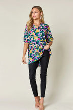 Double Take Plus Size Printed V-Neck Slit Top â€“ Flowy & Chic