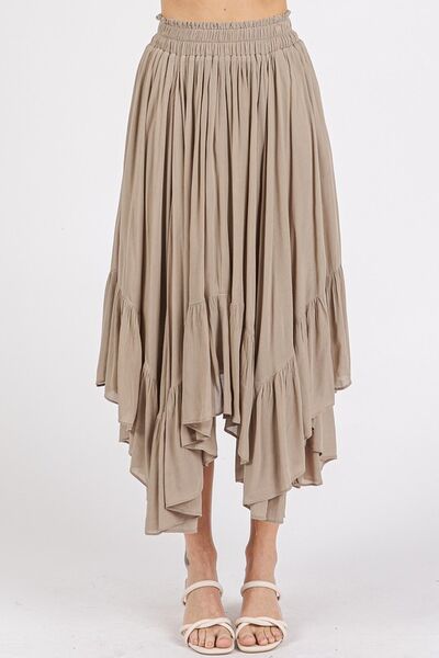 Mittoshop Handkerchief Hem Elastic Waist Pocket Midi Skirt Mocha