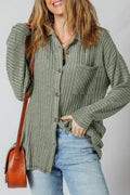 Ribbed Knit Button-Up Cardigan with Pockets Cozy Everyday Layer Sage