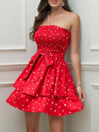 Smocked Heart Print Tube Dress
