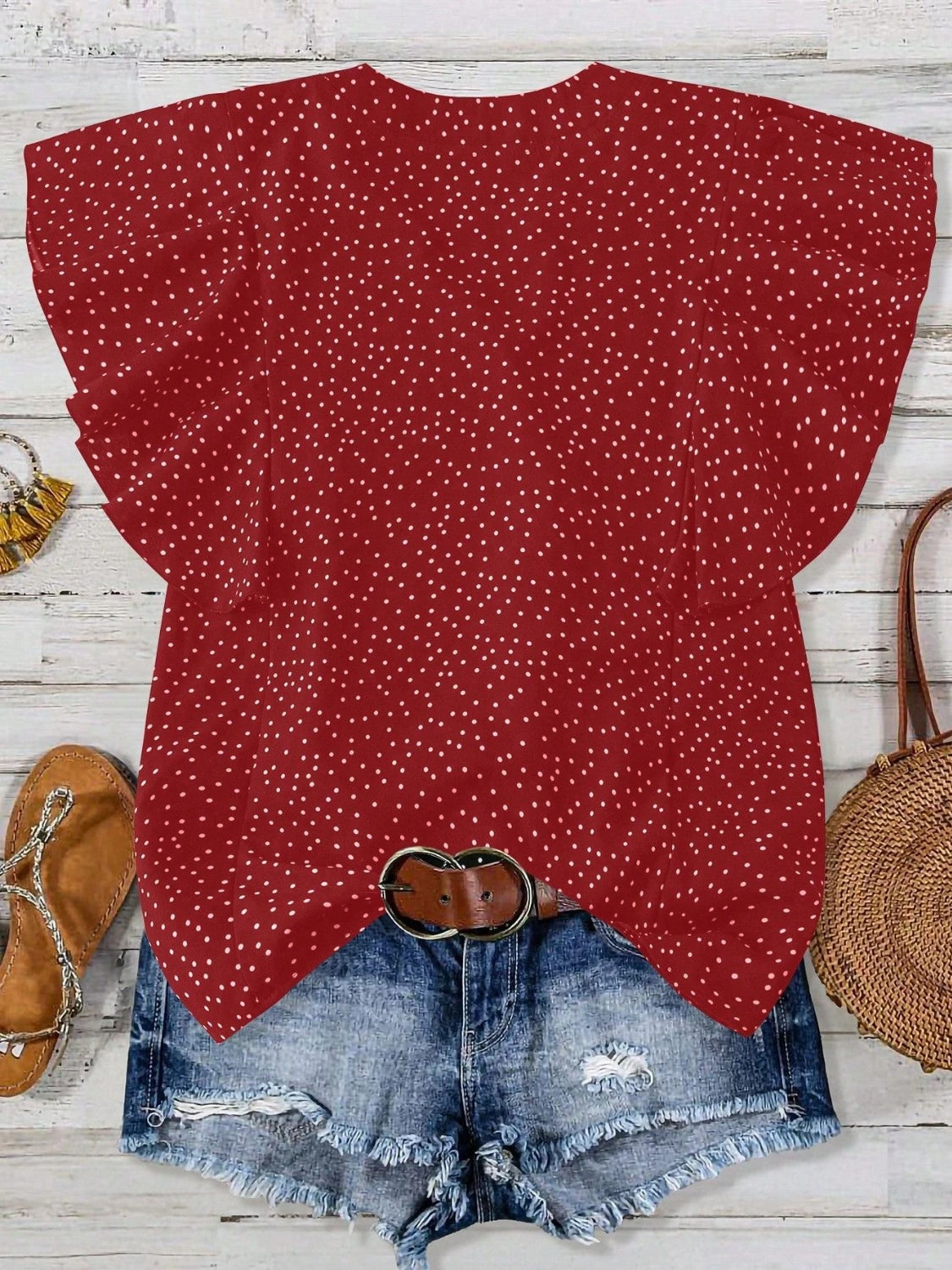 Polka Dot Ruffled Cap Sleeve Blouse - Chic & Feminine