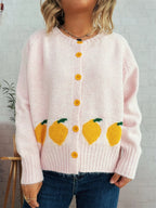 Chic Lemon Pattern Button-Up Cardigan – Playful Knitwear for Everyday Style