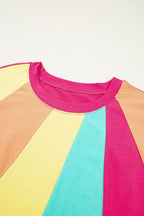 Frill Color Block Loose Fit T-Shirt - Casual & Trendy