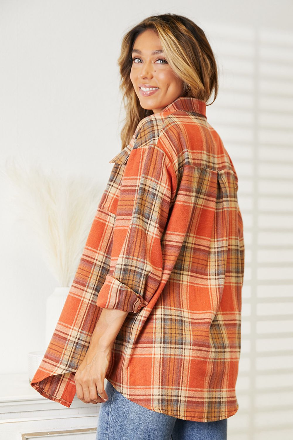 Mandy Plaid Dropped Shoulder Long Sleeve Shirt