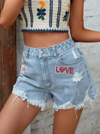 LOVE Distressed Raw Hem Denim Shorts Sky Blue
