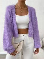 Classic Open Front Long Sleeve Cardigan Lilac