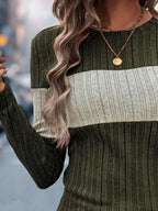 Color Block Round Neck Long Sleeve Sweater â€“ Cozy & Stylish for Fall