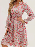 Floral Smocked Ruffled Flounce Sleeve Midi Dress Blush Pink