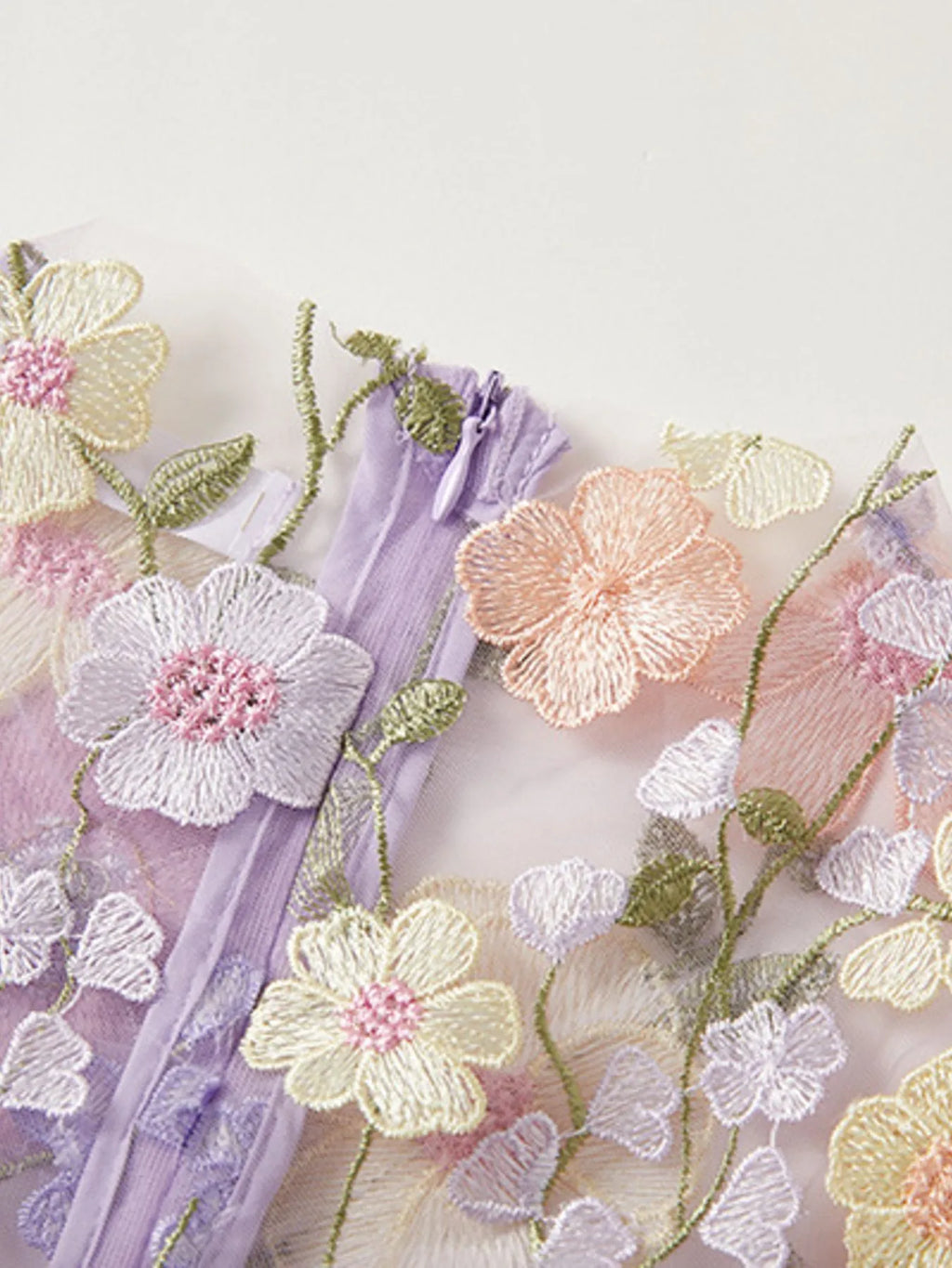 Embroidered Mesh Overlay Maxi Dress – Lined Evening Wear with Zipper Closure