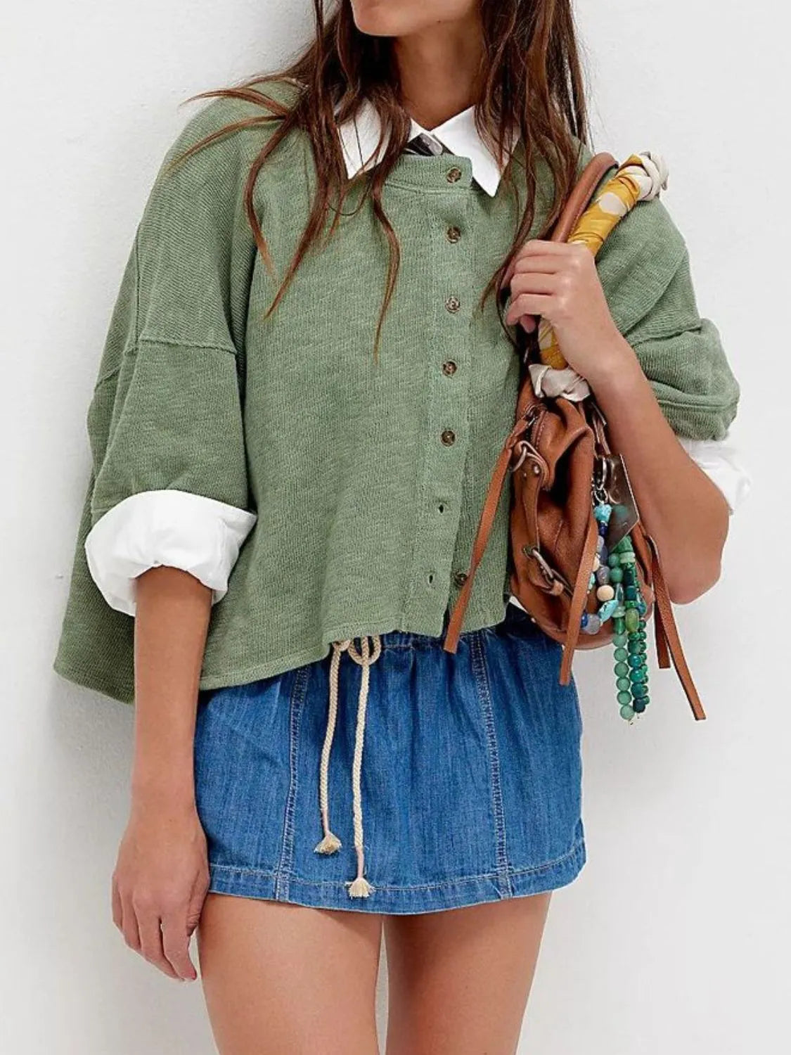 EasyEase Oversized Button-Down Shirt Matcha Green