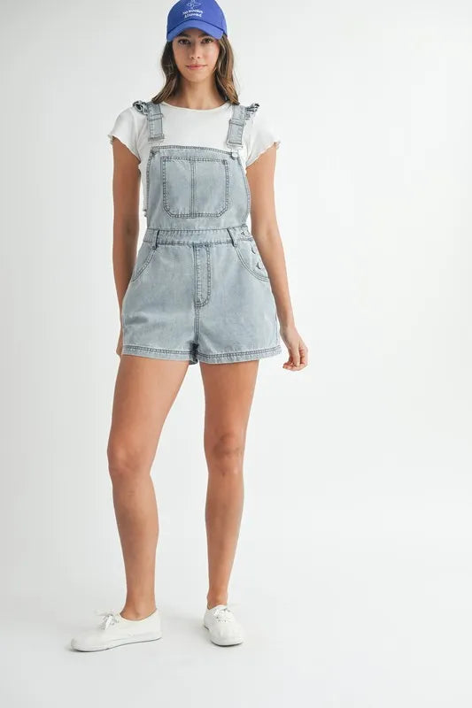 MABLE Ruffle Denim Overall Romper - Square Neck Style