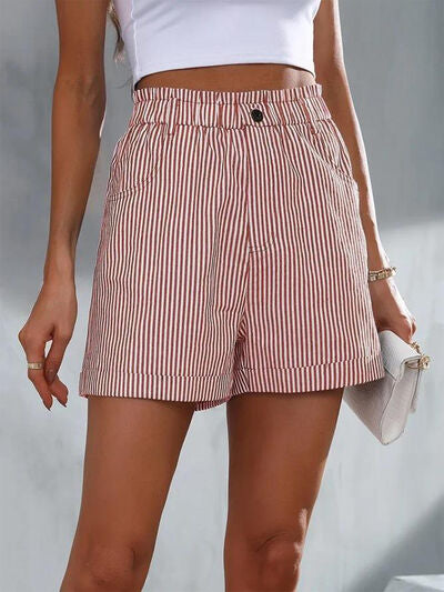 Full Size High Waist Striped Shorts Dusty Pink