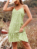 Daisy Print V-Neck Mini Cami Dress â€“ Cute Floral Summer Dress Light Green