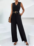 Sleeveless V-Neck Wide Leg Jumpsuit Black