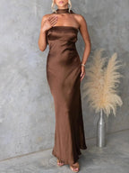 Satin Tube Maxi Dress – Elegant Strapless Evening Gown for Special Occasions