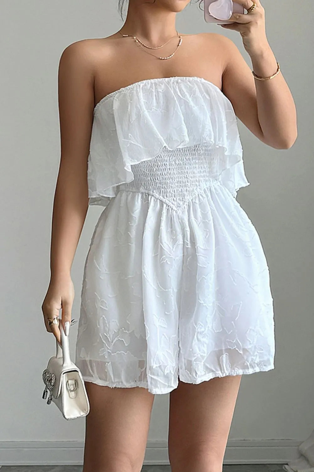 Strapless Ruffle Smocked Waist Romper