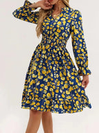 Floral Smocked Ruffled Flounce Sleeve Midi Dress