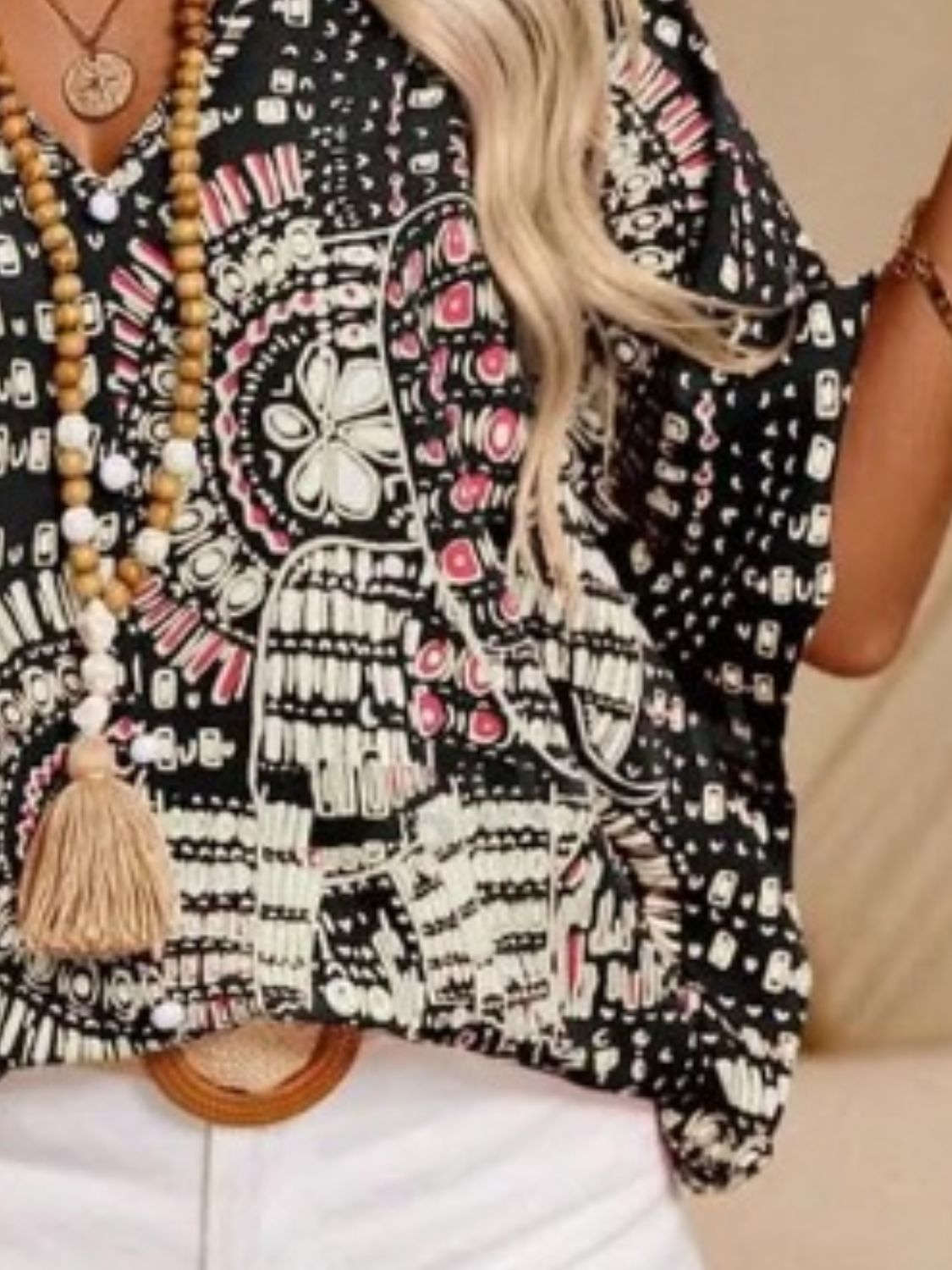 Printed V-Neck Half Sleeve Top - Stylish & Comfortable