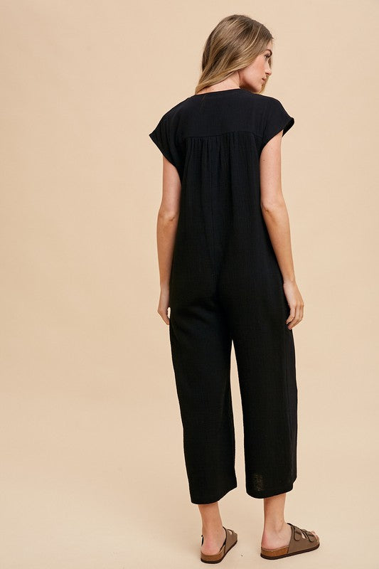 Annie Wear Button Detail Wide-Leg Jumpsuit with Pockets