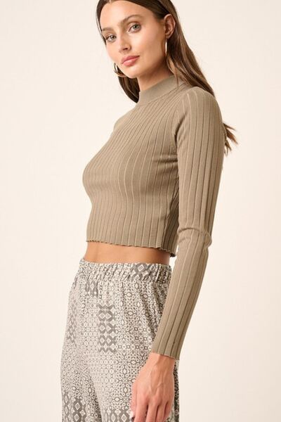 Mittoshop Mock Neck Long Sleeve Crop Knit Top