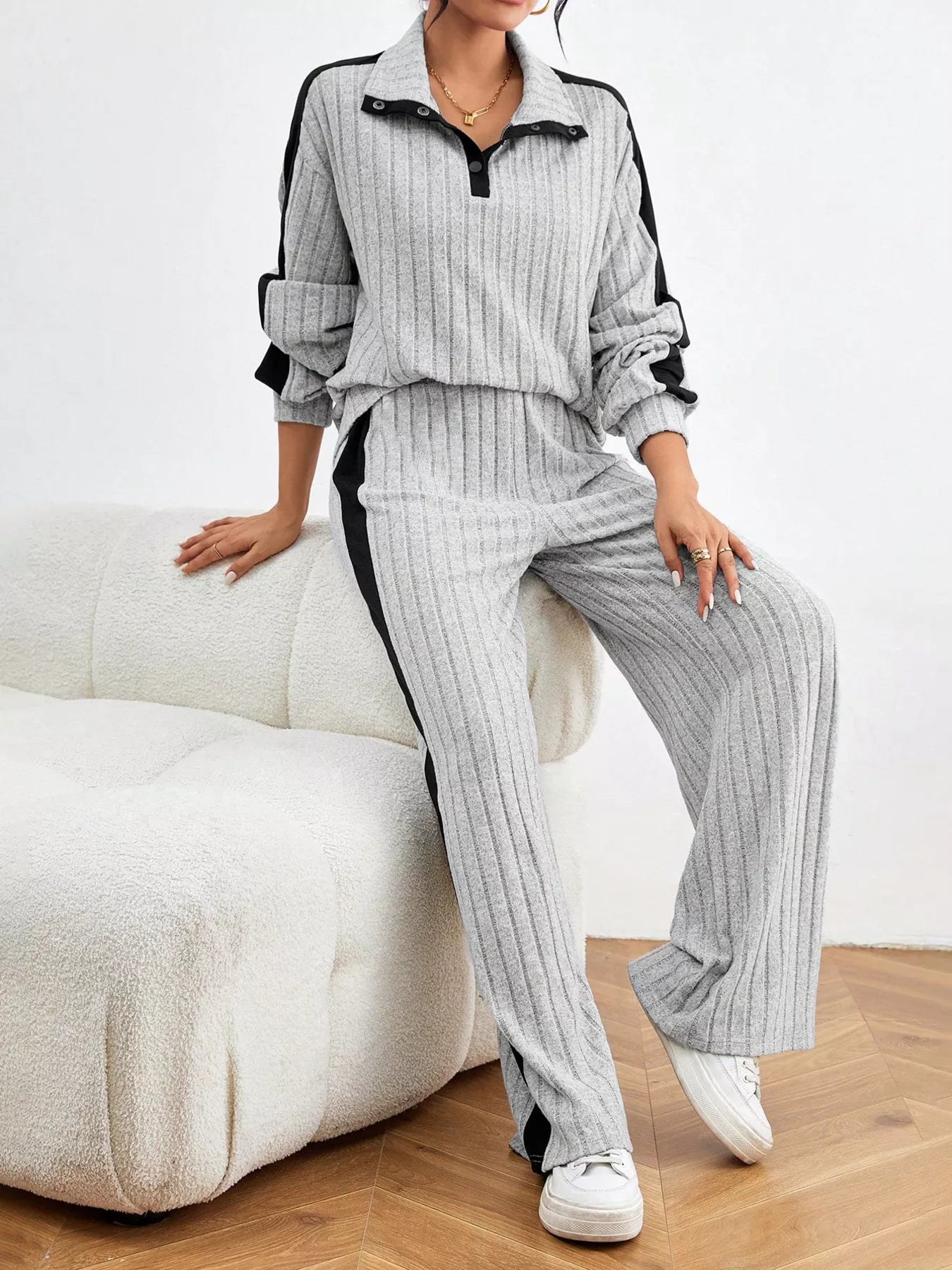 Ribbed Two-Piece Long Sleeve Top & Pants Set
