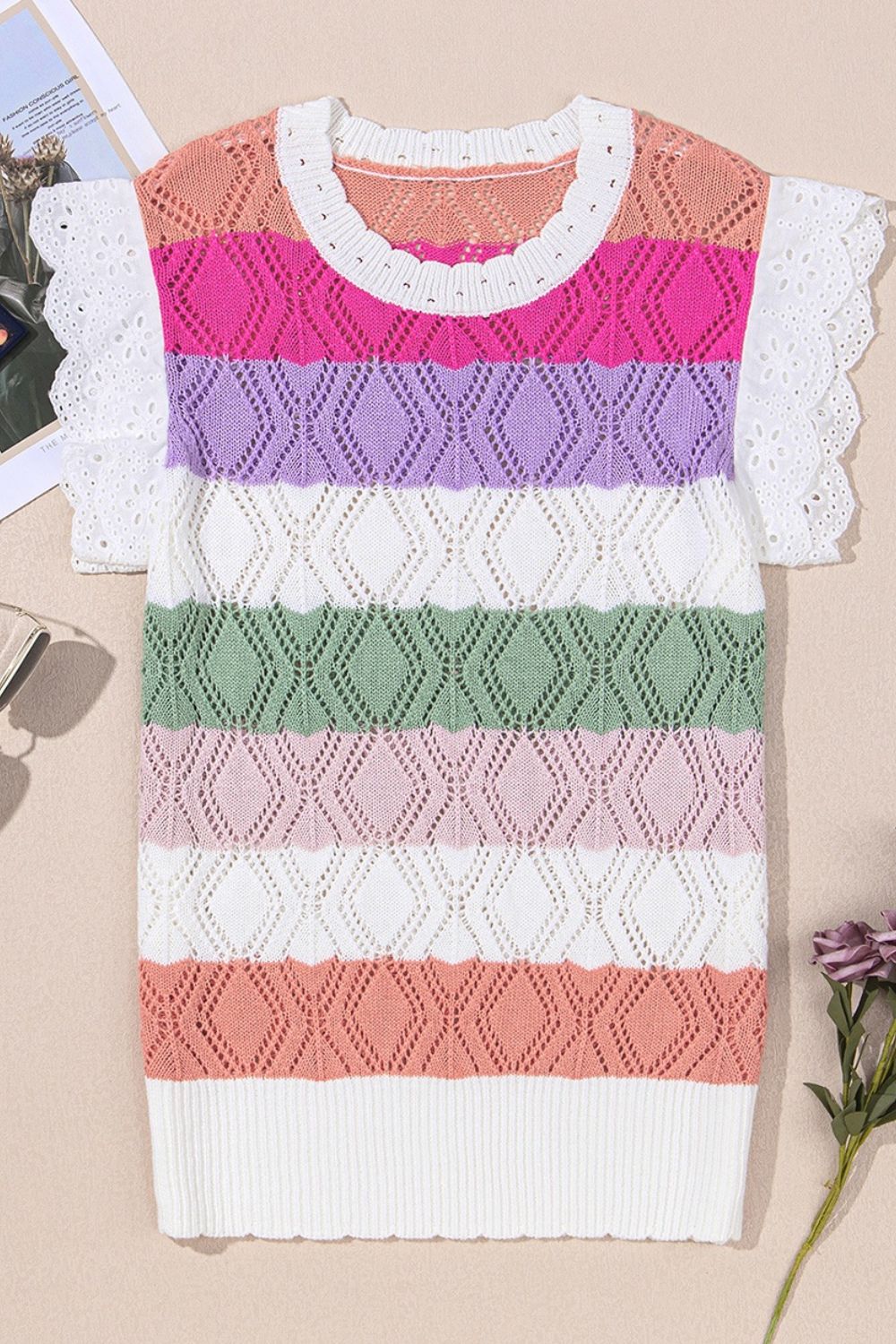 Openwork Cap Sleeve Knit Top - Chic & Breathable