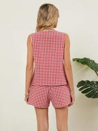 Plaid V-Neck Sleeveless Top & Shorts Set - Stylish Two-Piece Outfit