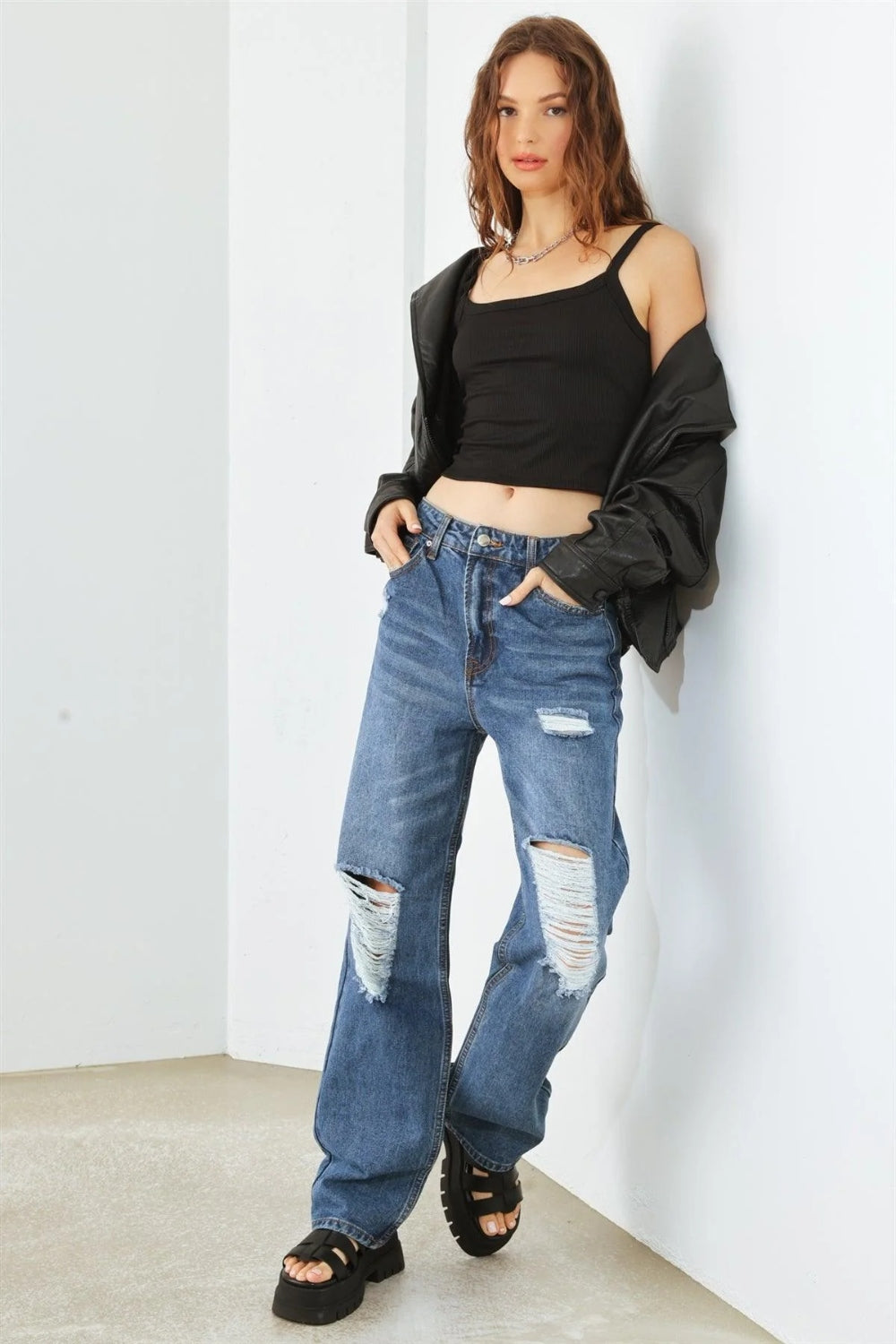 HAMMER COLLECTION High Waist Distressed Denim Jeans