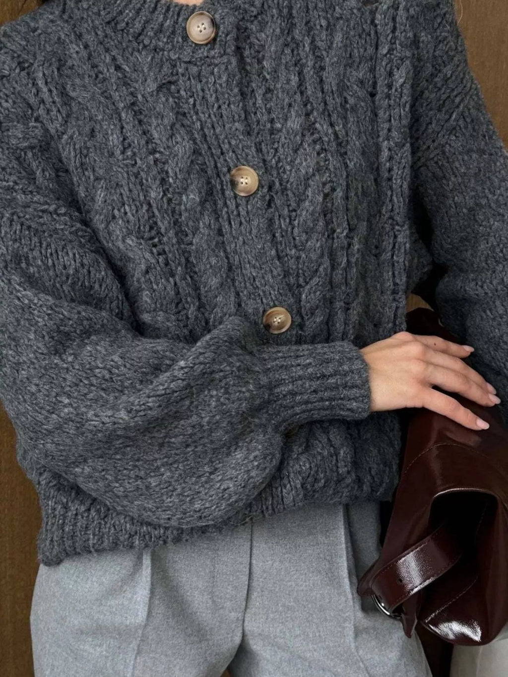 Cozy Cable Knit Button-Front Cardigan Sweater