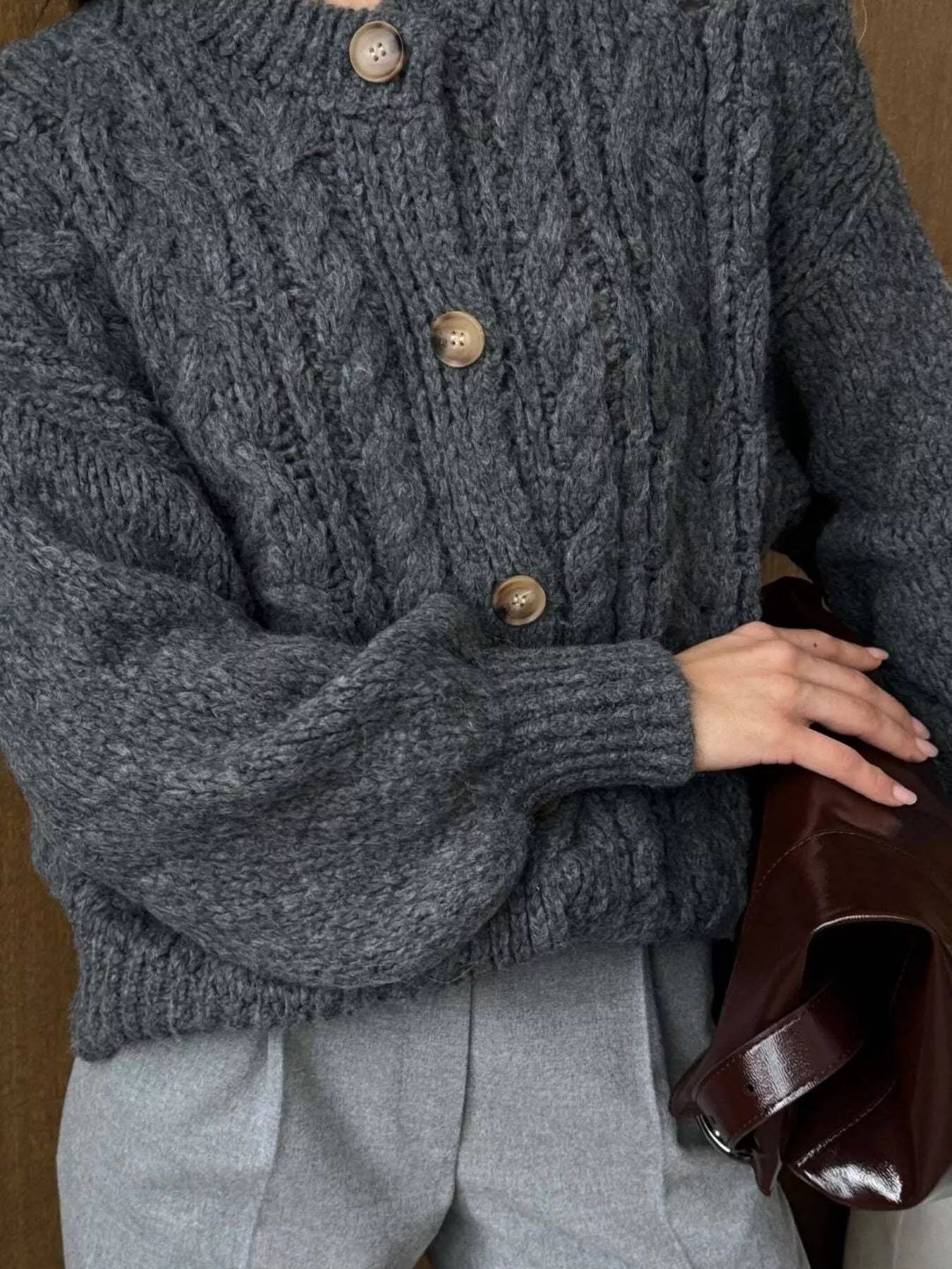 Cozy Cable Knit Button-Front Cardigan Sweater