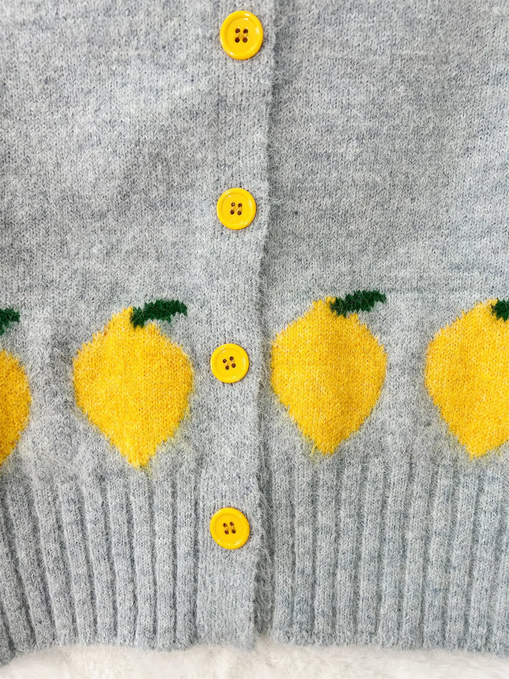 Chic Lemon Pattern Button-Up Cardigan – Playful Knitwear for Everyday Style