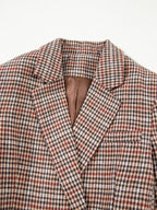 Chic Houndstooth Lapel Collar Blazer – Stylish Buttoned Women’s Outerwear