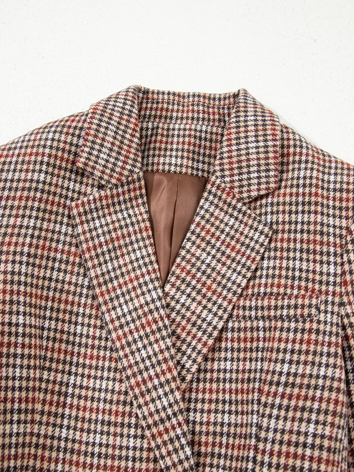 Chic Houndstooth Lapel Collar Blazer – Stylish Buttoned Women’s Outerwear