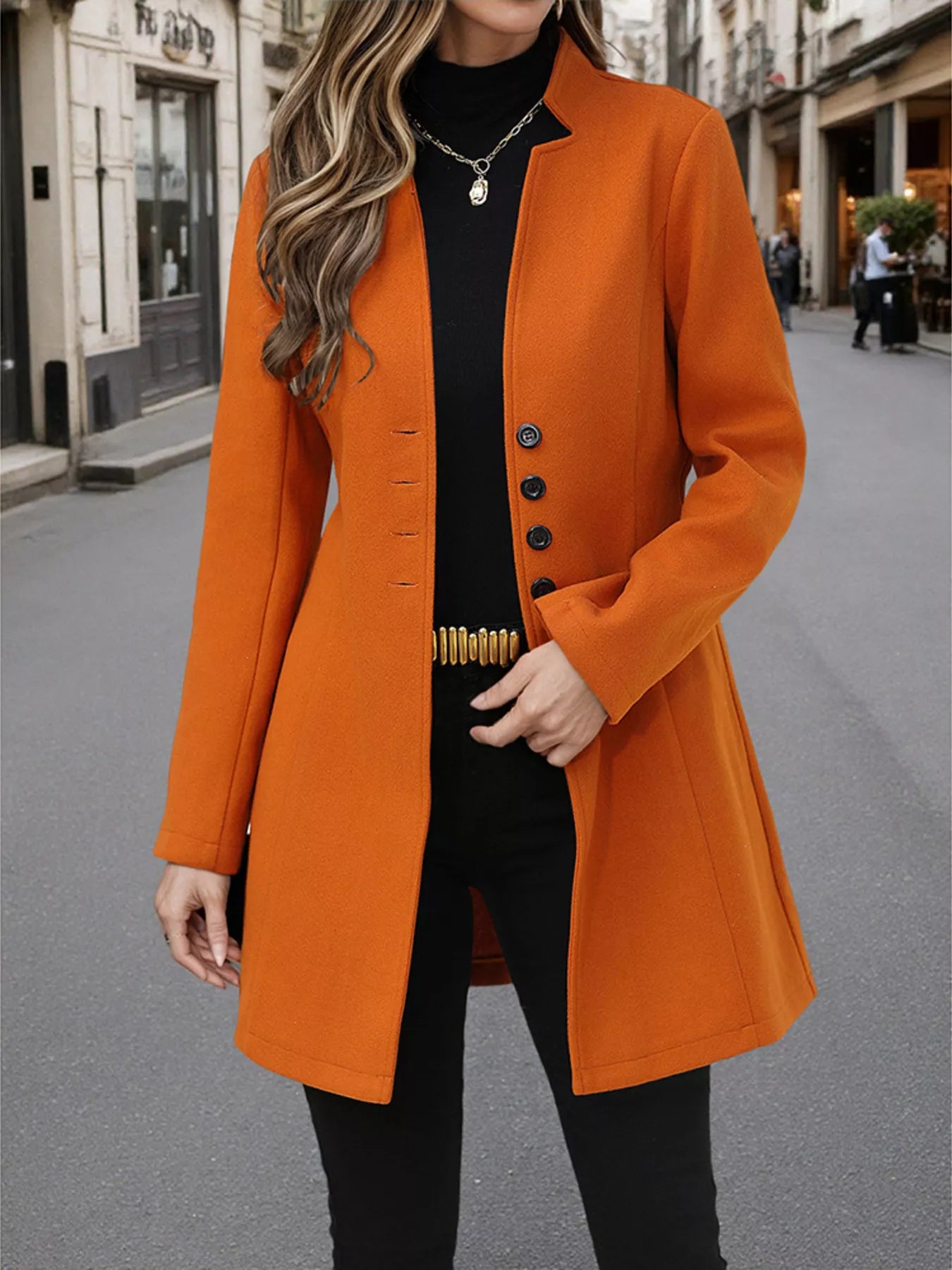 Classic Button-Up Long Sleeve Coat