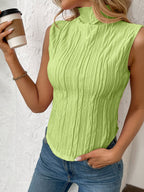Texture Turtleneck Sleeveless Top - Chic & Versatile