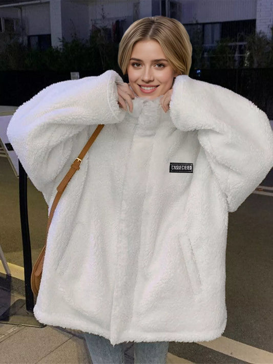 Cozy Sherpa Fleece Zip-Up Outerwear Jacket White