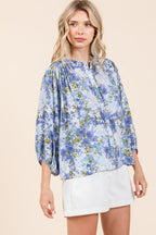 Mittoshop Floral Print Batwing Sleeve Button-Down Blouse