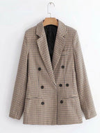 Plaid Double-Breasted Lapel Collar Blazer