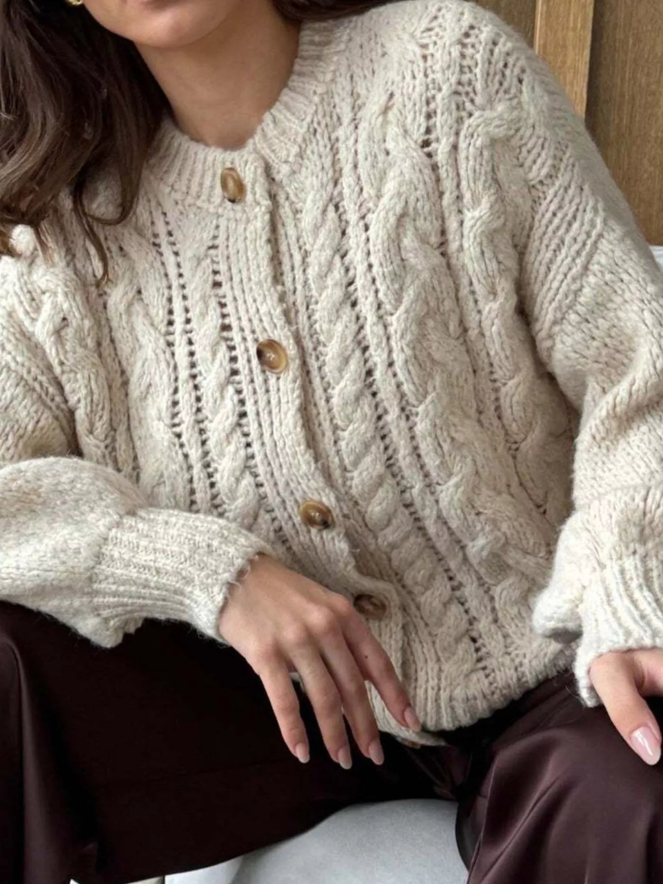 Cozy Cable Knit Button-Front Cardigan Sweater