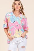BOMBOM Floral Collared Neck Half Sleeve Top – Elegant & Versatile Multicolor